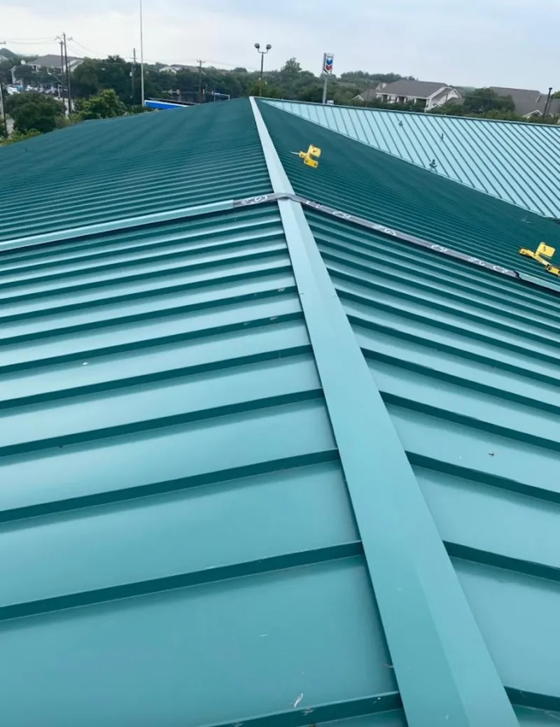 Green commercial metal roof ridge and valley for Metal Roof Repair in Harriman